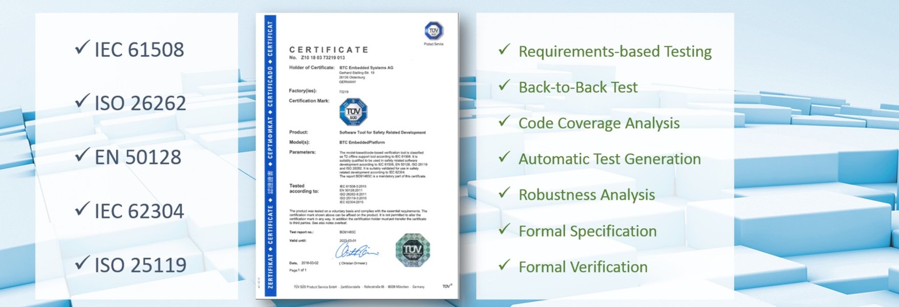 German TÜV Süd certifies BTC EmbeddedPlatform 2.11